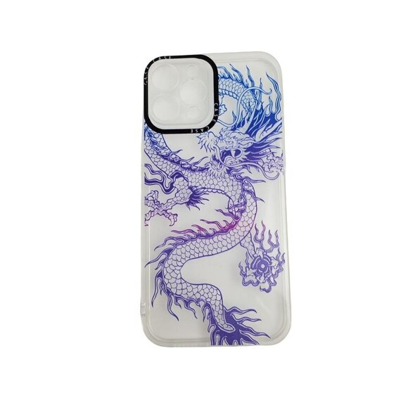 Chinese Dragon Print iPhone 12 Pro Max Purple Blue Clear Phone Case Apple - Picture 1 of 2